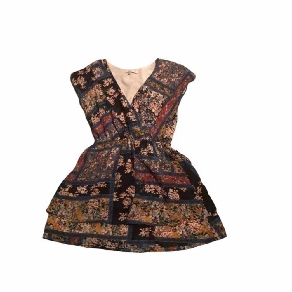 lavender brown silk multicolor mini dress - Picture 1 of 4